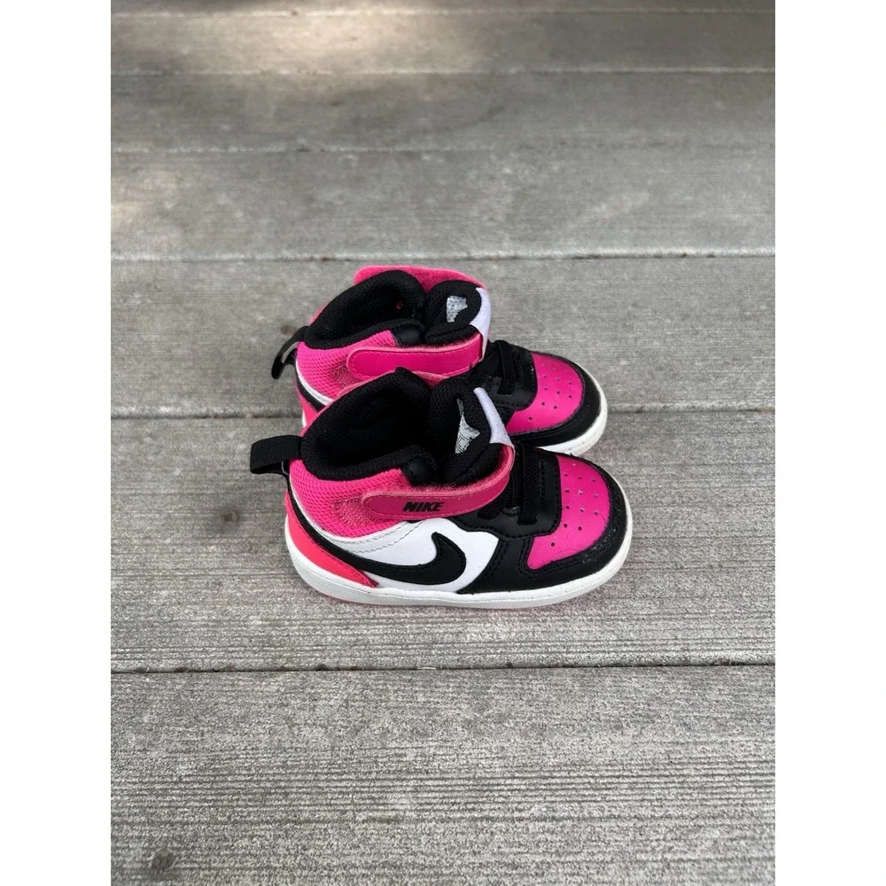 Nike Court Borough Mid 2 Toddler Shoes Pink Black White BQ5446-104 Size 5C